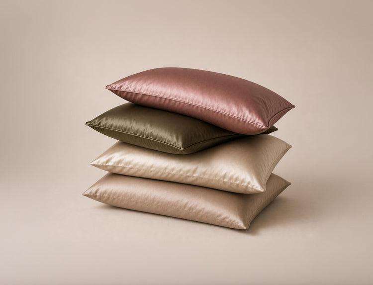 Fronhas de seda Mulberry Aromantik em rosa, verde-oliva, champagne e caqui